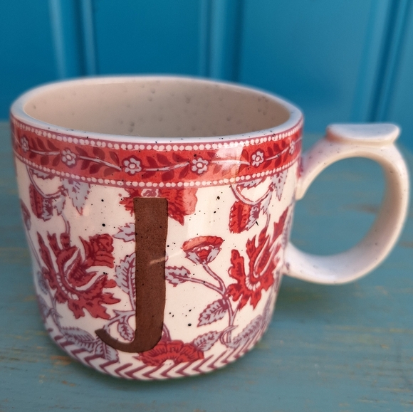 J Mug Anthropologie Coffee Cup Vintage Mugs Pink Ornate Speckled Stone - Picture 13 of 17